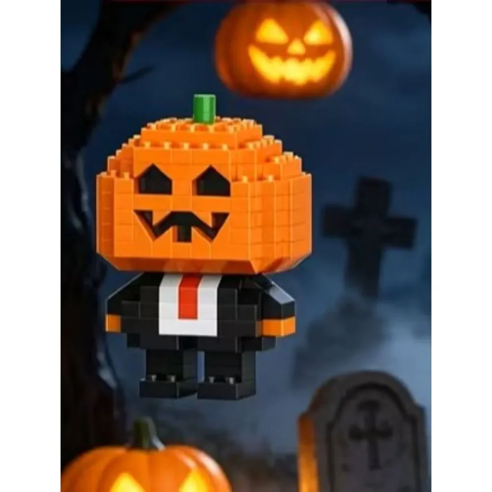 Halloween Pumpkin Man Mini Building Blocks Figure 140 PCS Jack O Lantern Toy Set